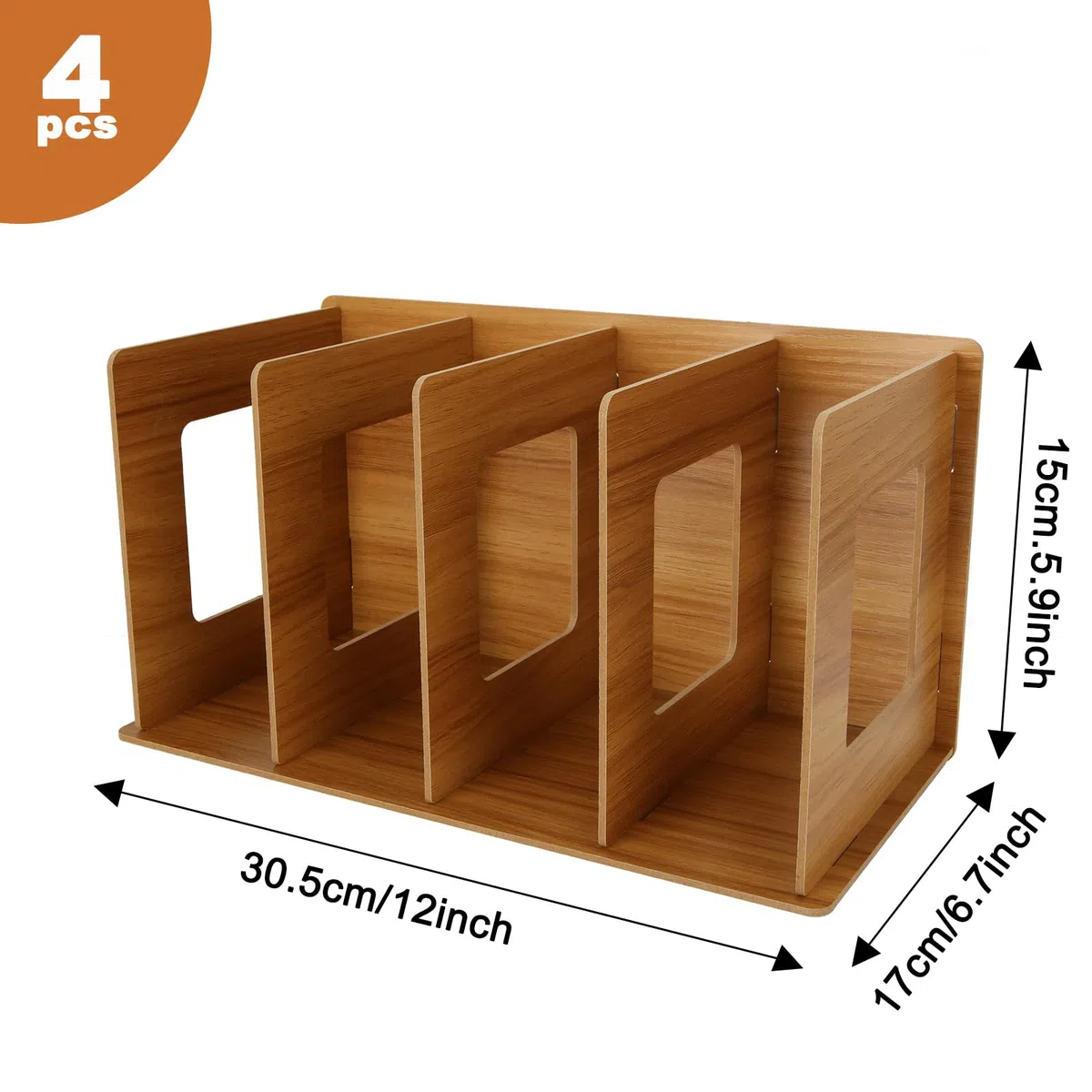 SHUESS 4 scaffali in legno da scrivania per CD, 4 scomparti, per CD e DVD, piccoli libri (colore legno di ciliegio)