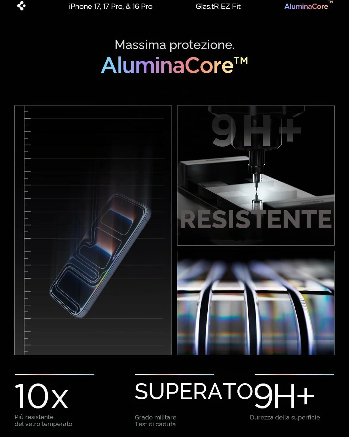 Spigen Glas.tR EZ Fit Vetro Temperato compatibile con iPhone 17 Pro, iPhone 17, iPhone 16 Pro, 2 Pezzi, Installazione Facile, Cristallino, Durezza 9H Pellicola prottetiva