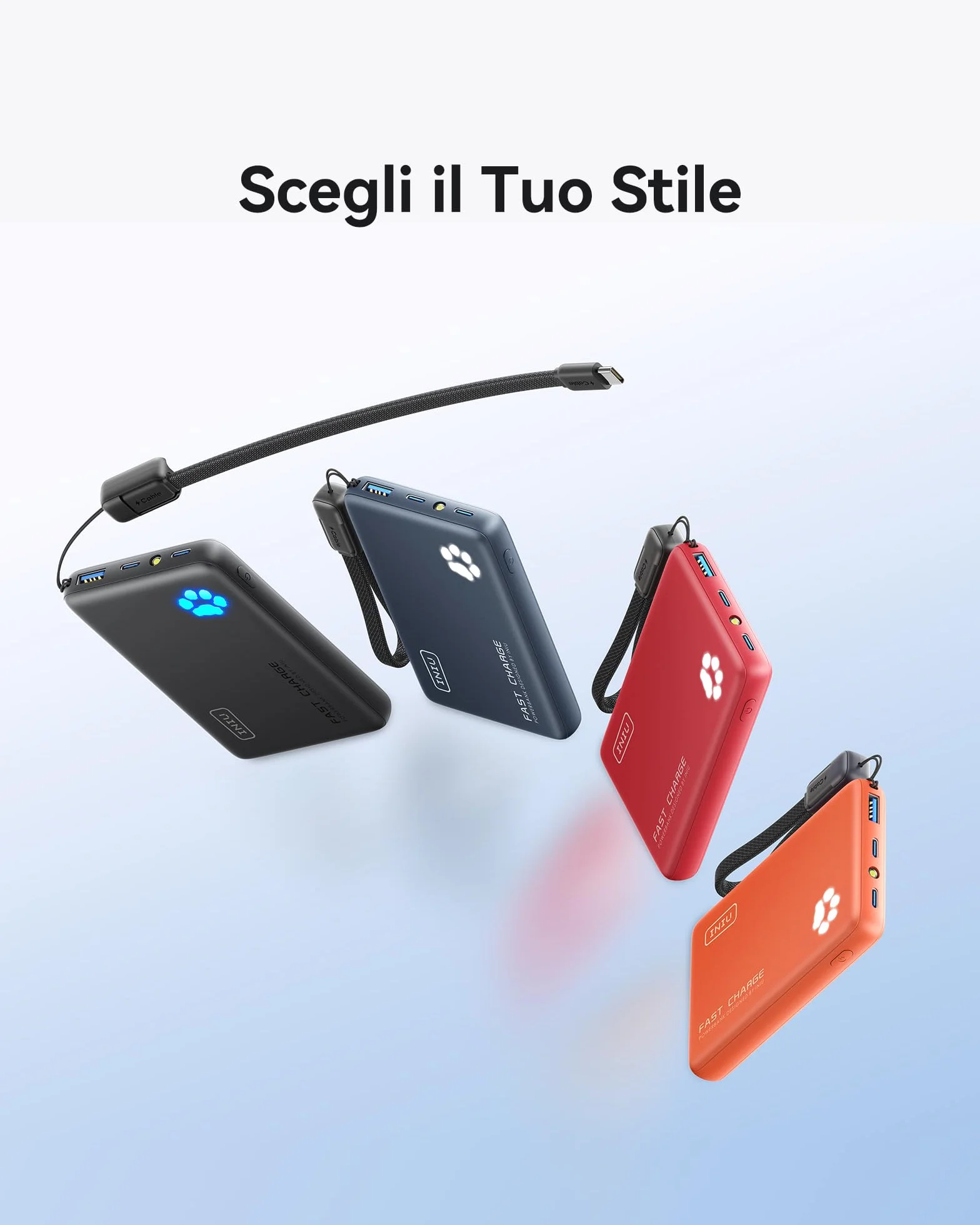 INIU Power Bank, Piccolo 45W Ricarica Rapida 10000mAh Powerbank con Cavo USB C Staccabile, Idoneo per Volo, Essenziali da Viaggio, Caricatore Portatile per iPhone 17 16, Samsung S25 Xiaomi iPad ecc.