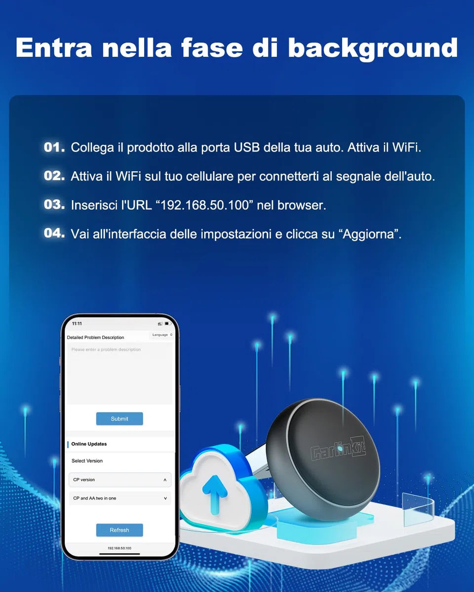 Carlinkit Adattatore wireless per auto CarPlay e Android, mini ultra 3 converte OEM cablato a wireless per iPhone e Android 11+, USB-A/Type-C Plug & Play, connessione veloce, aggiornamento online