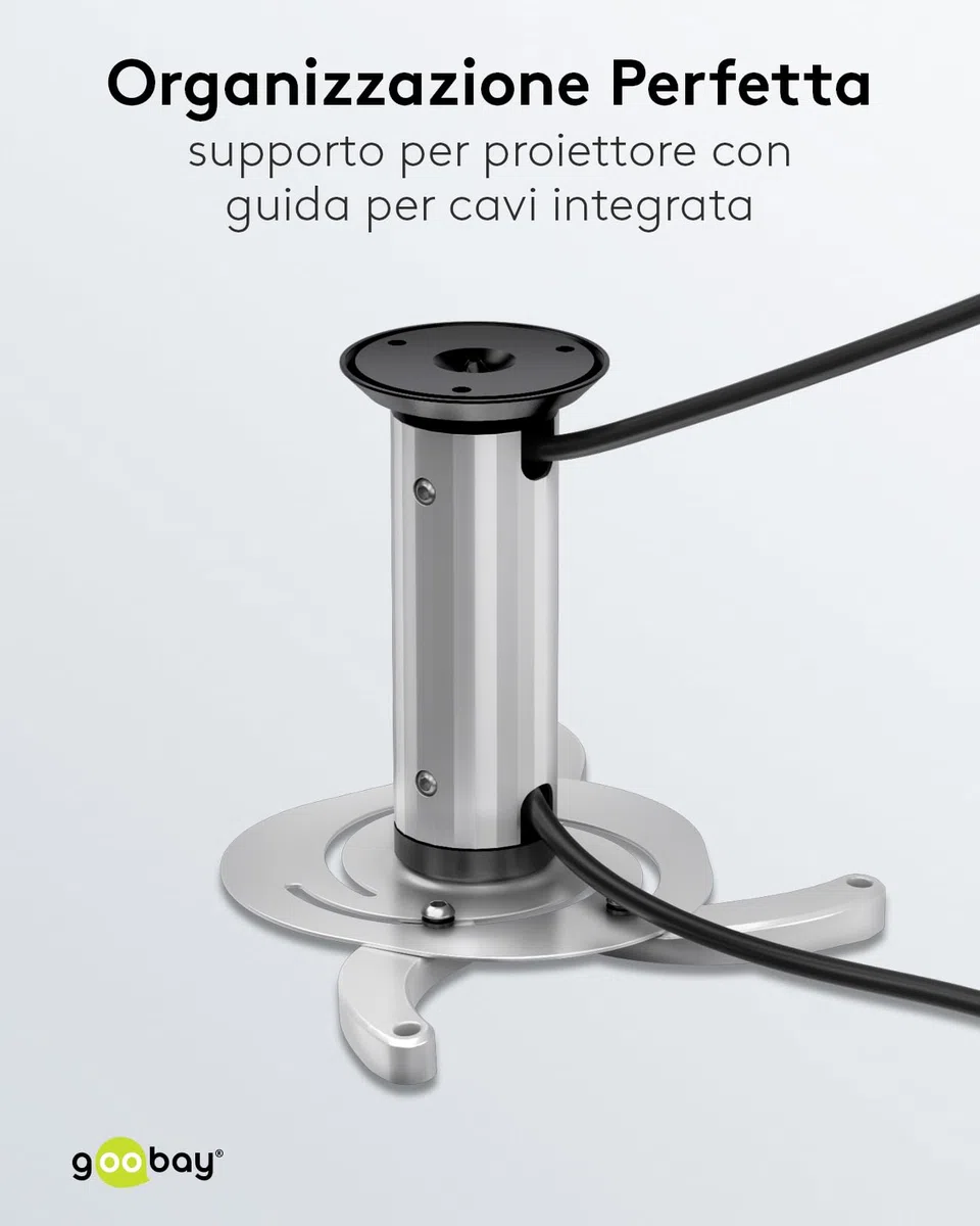 goobay Supporto Videoproiettore Soffitto Universale Fino a 10 kg Interasse 130-320 mm Inclinabile 360 Gradi Girevole Argento - 51905