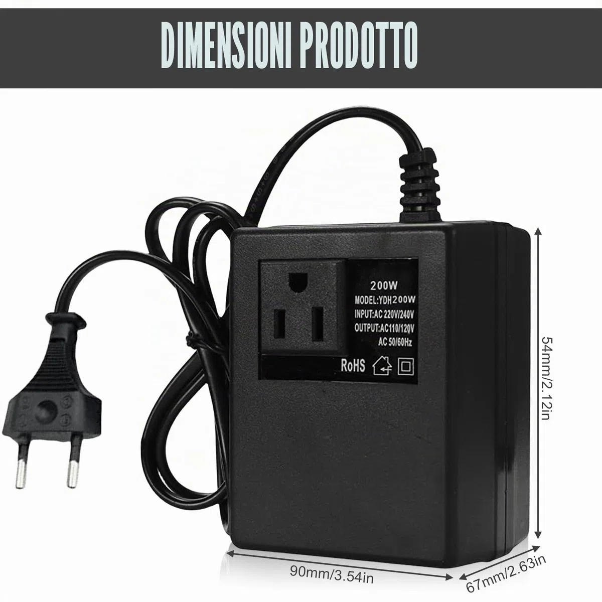 Trasformatore di tensione da 220 V a 110 V, 200 W, adattatore di alimentazione passo verso il basso, adattatore di corrente da viaggio, convertitore di tensione, spina EU