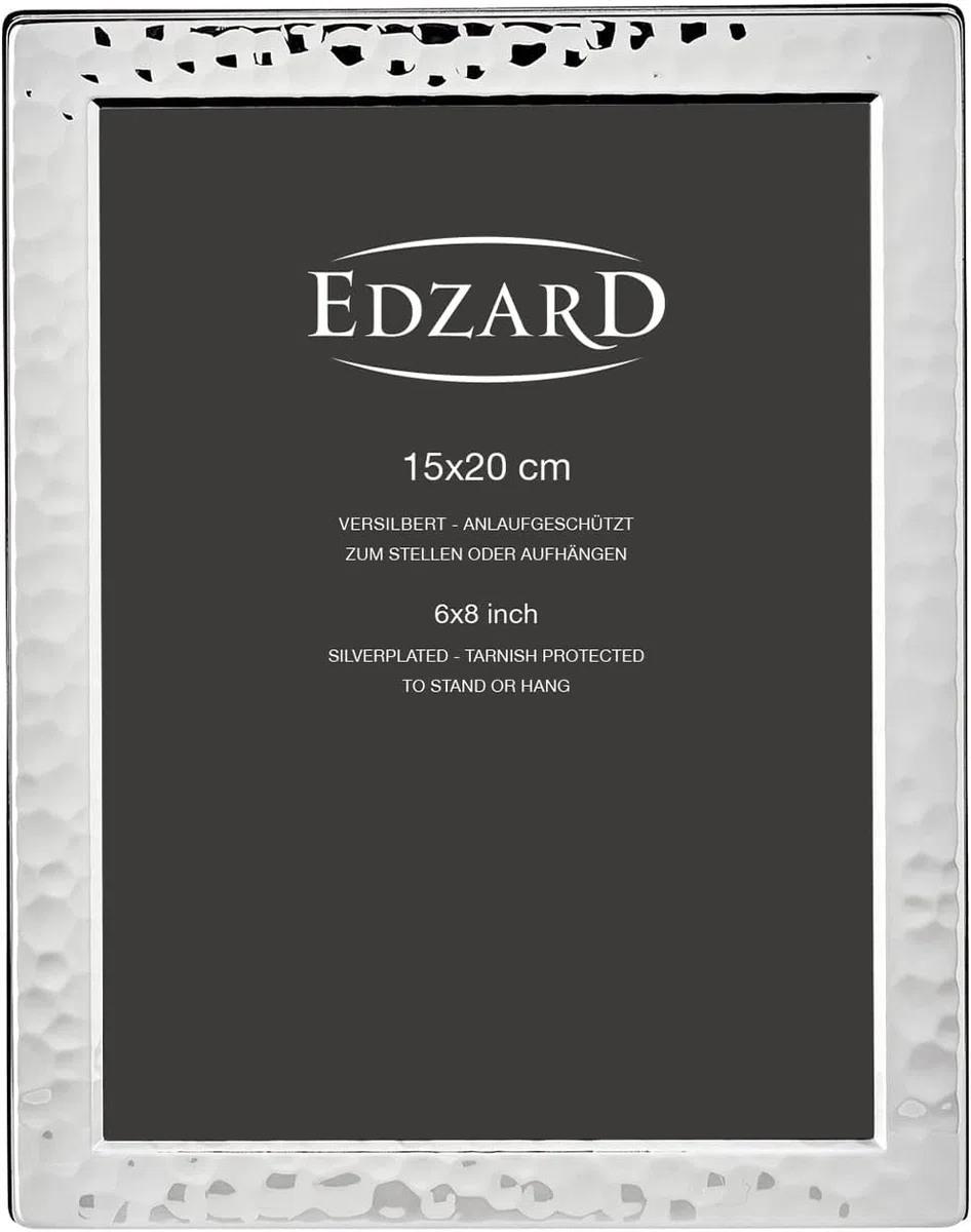 EDZARD Cornice portafoto Pavia (15 x 20 cm), placcata in argento, con 2 ganci, effetto martellato, cornice in argento in formato verticale e orizzontale