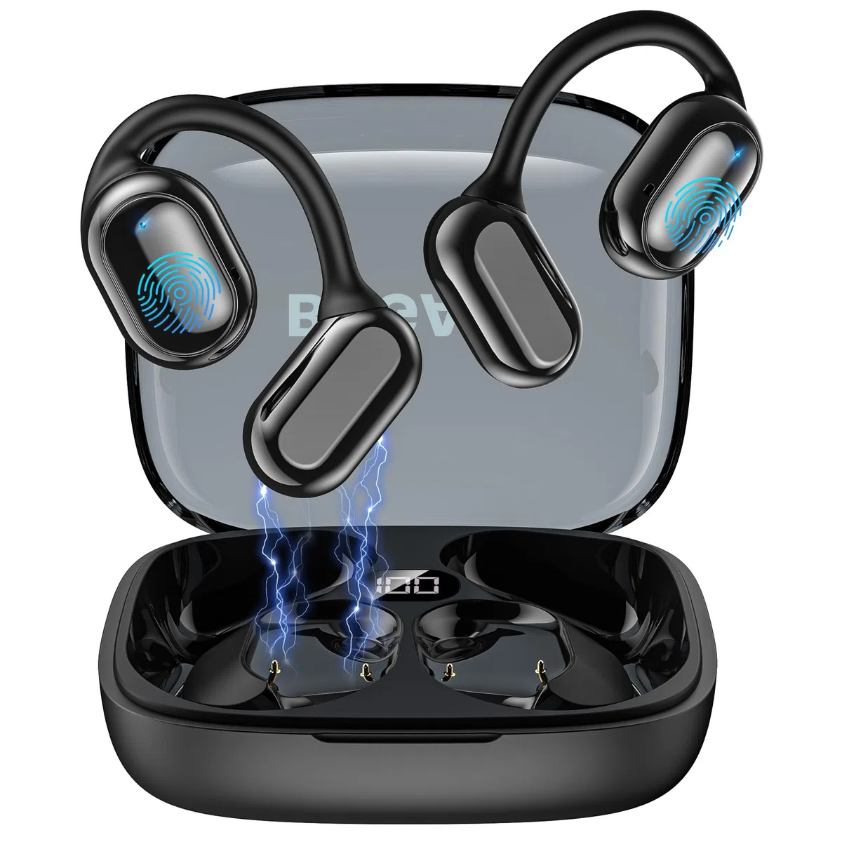 BUGANI Cuffie Bluetooth, Auricolari Wireless Open Ear Bluetooth 5.4, 30 Ore, Driver Di Grande Dimensioni Da 16,2 mm, Over Earbuds, Auricolari Sportivi Impermeabili Per Esterno