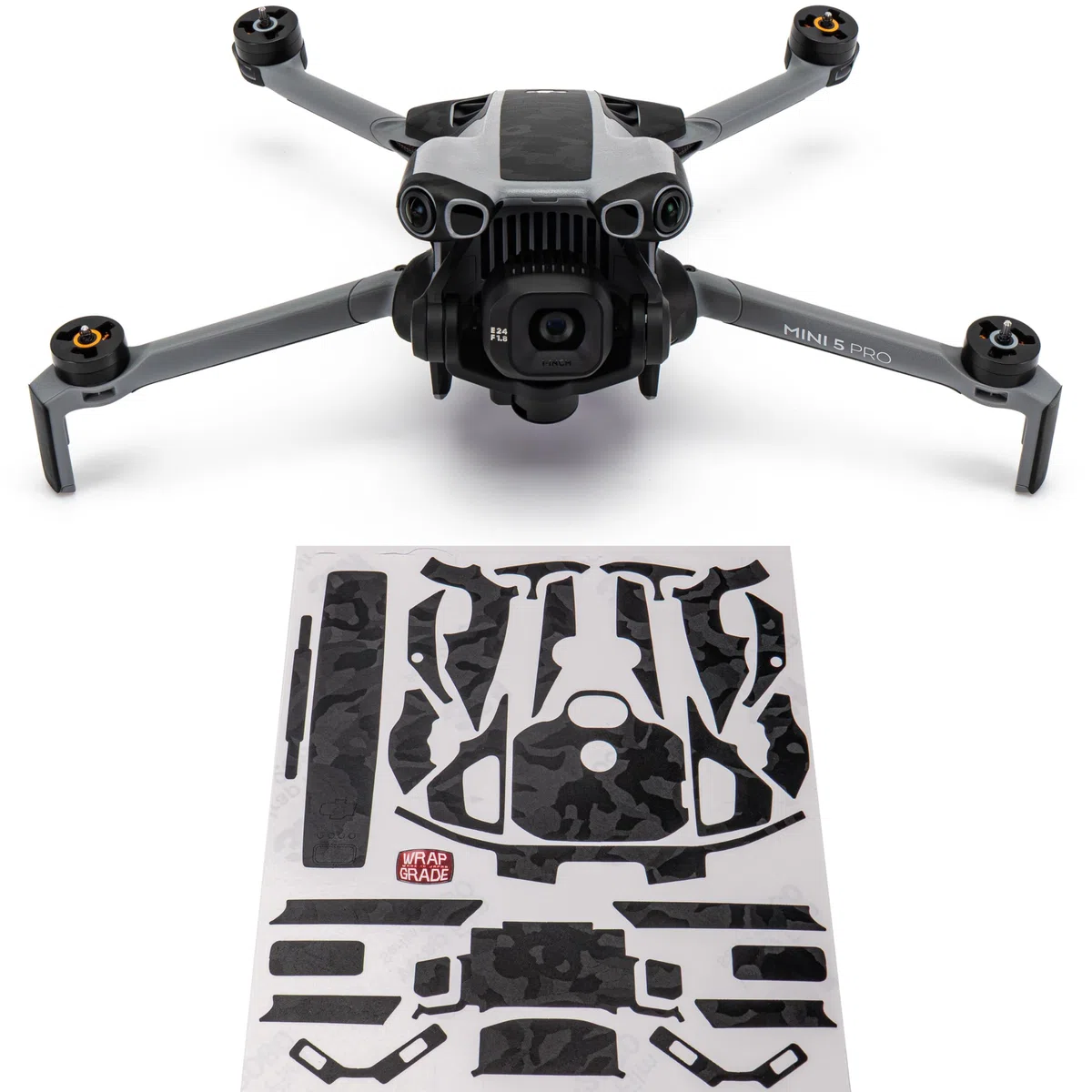 WRAPGRADE adesivi compatibili con DJI Mini 5 Pro Accent Color (Black Bumpy Camo)