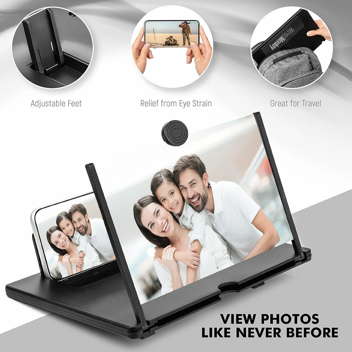 Amplificatore schermo telefono, 3D HD Lente di ingrandimento per la visione di video, pieghevole Lente di ingrandimento per alle smartphone (Nero, 16 Zoll-pl)