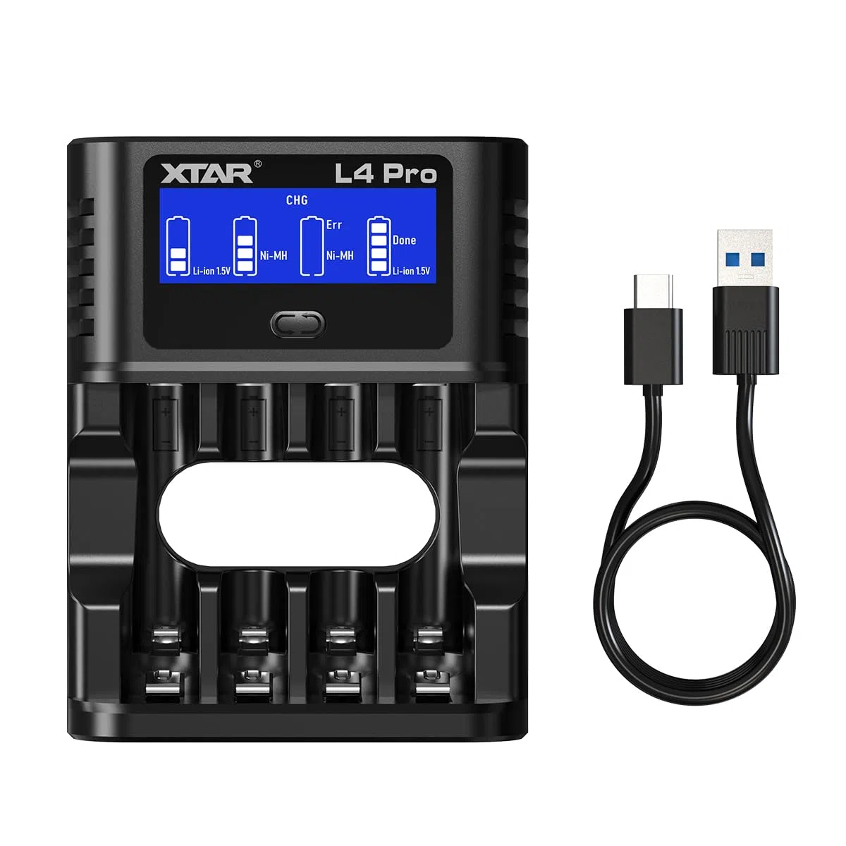 XTAR Caricabatterie intelligente multifunzione L4 Pro, batterie sovrascariche di salvataggio! Compatibile con batterie 1,2 V AA/AAA Ni-MH e 1,5 V agli ioni di litio, consente una ricarica rapida di