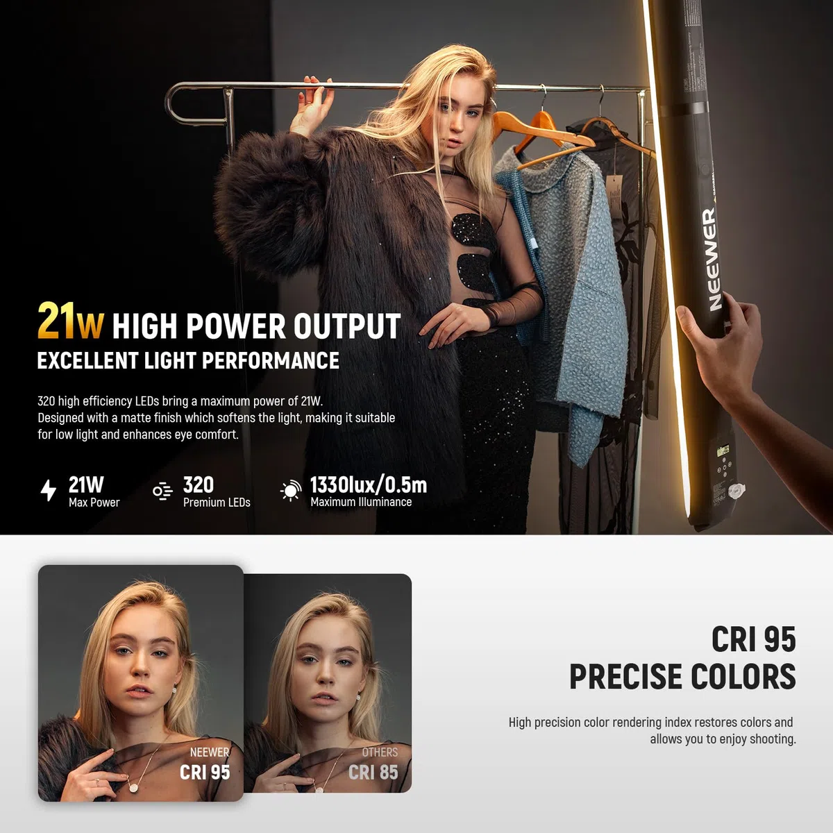 NEEWER BASICS 21W Barra LED Luce Fotografica Portatile 90cm Illuminazione Video TPU Gonfiabile Bicolore 2700-6500K 1300LUX 12 Effetti CRI95 Batteria 2500mAh per Studio Foto Registrazione, GC21B