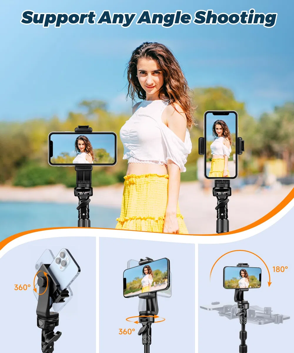 Nineigh 190cm Treppiede Smartphone, Alluminio Leggero Cavalletto Smartphone con telecomando e Supporto Telefono Cellulare, Estensibile Selfie Stick Treppiede per iPhone, Ideal per Video Vlog Youtube