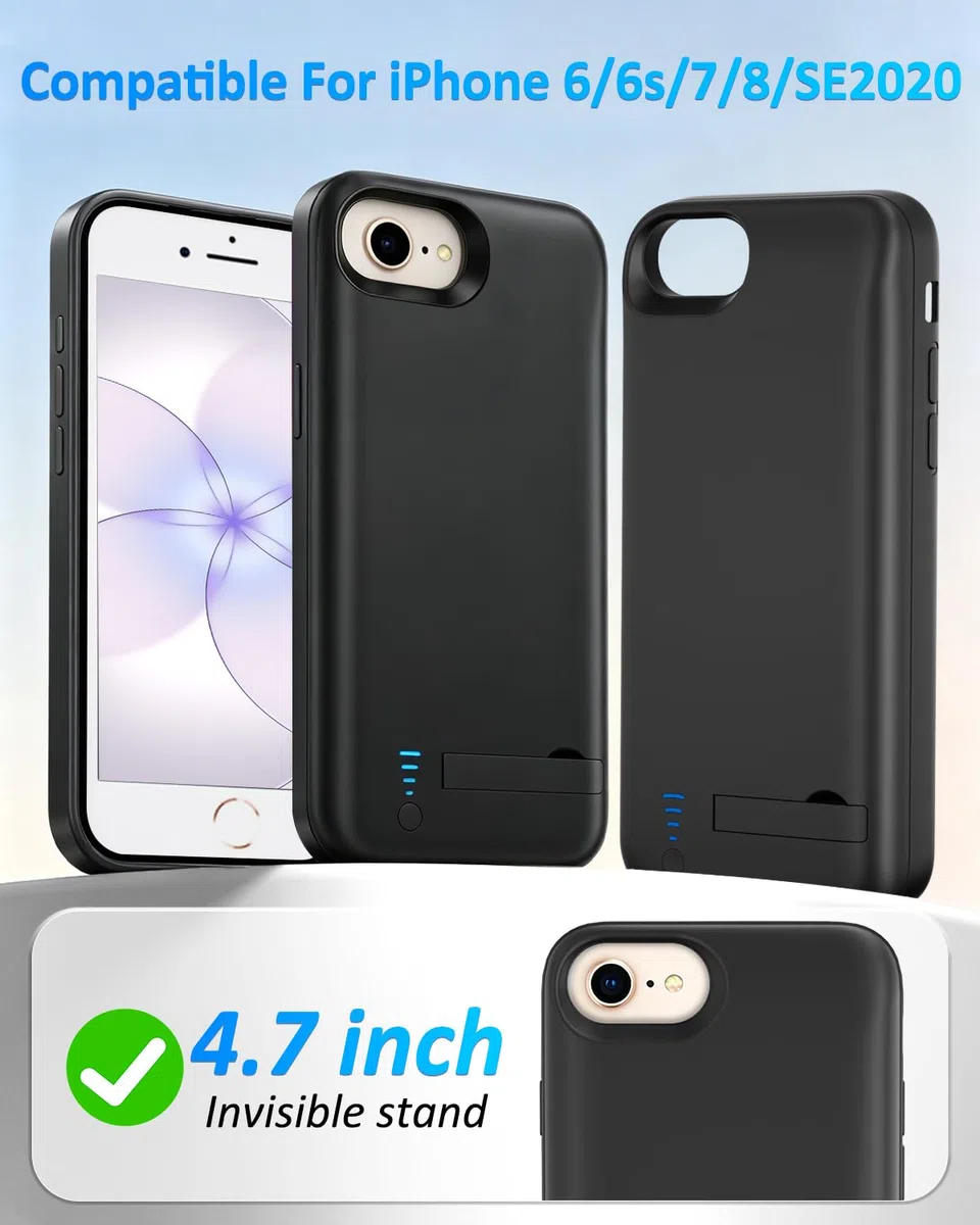 Custodia per iPhone 8/7/6S/6/SE 2020 (4,7", 8500 mAh), sottile custodia di ricarica espansa ricaricabile, custodia portatile con batteria per iPhone SE 2020/7/6S/6/8