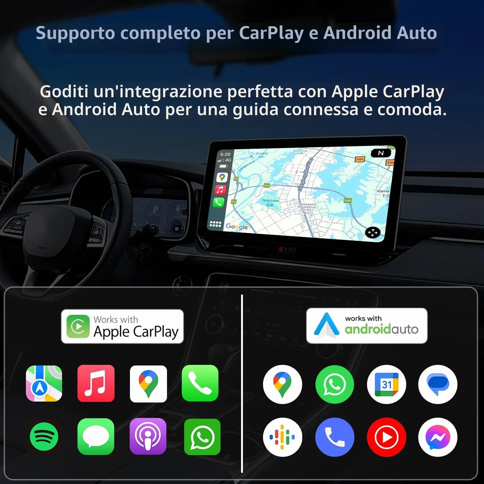 Adattatore wireless 2 in 1 CarPlay Android per auto, mini USB Plug & Play, compatibile dal 2016, connessione stabile, design ultra compatto