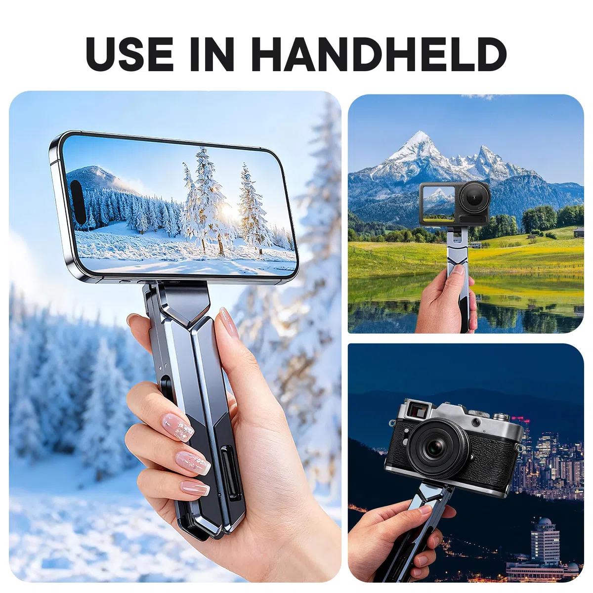 NANDADEVI Supporto magnetico portatile in alluminio di alta qualità, compatto e pieghevole, per scrivania laptop e tablet, regolabile in altezza e angolo, leggero (grigio)