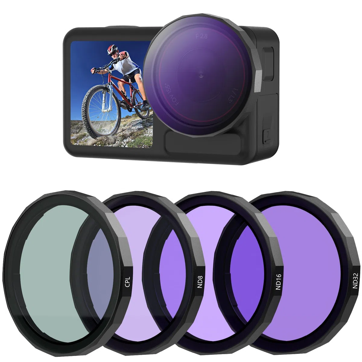 Osmo Action 5 Pro ND - Set di 4 filtri polarizzanti a densità neutra CPL ND8 ND16 ND32, in vetro ottico HD, copertura protettiva per obiettivo multistrato per DJI Action 5/4/3 accessori