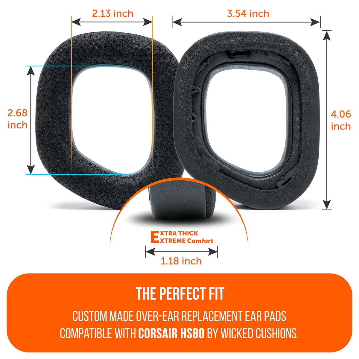 WC FreeZe HS80 - Cuscinetti auricolari in gel di raffreddamento per Corsair HS80 RGB wireless, cablato e HS80 Max di Wicked Cushions - Maggiore comfort, spessore | Black