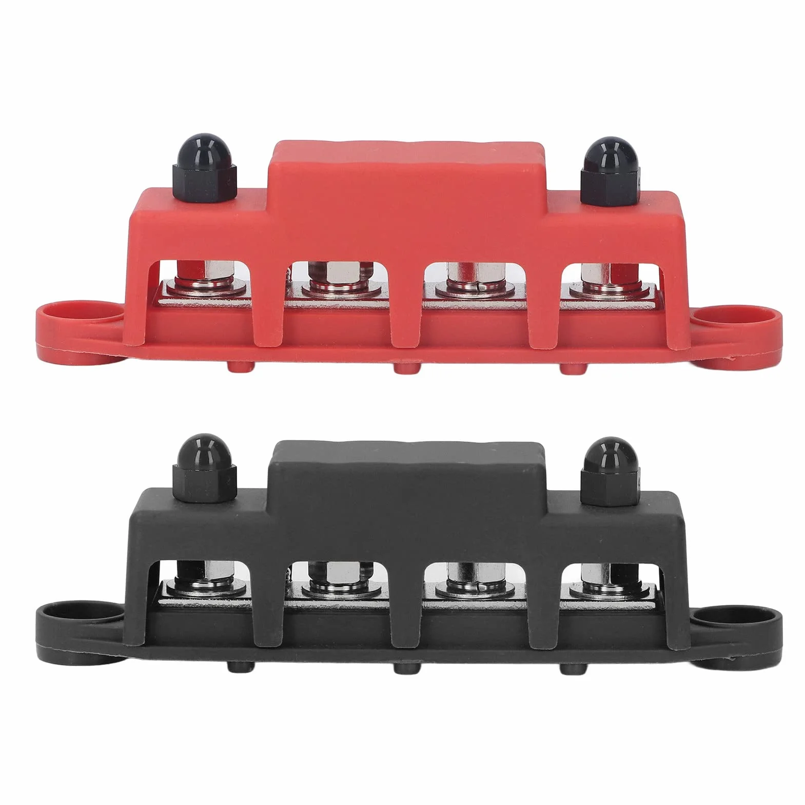 Sbarra Collettrice per Blocco Distribuzione Alimentazione Automobilistica da 2 Pezzi con Coperture DC48V 250A M8 Vite 4 Terminali Cablaggio Organizzato per Apparecchiature