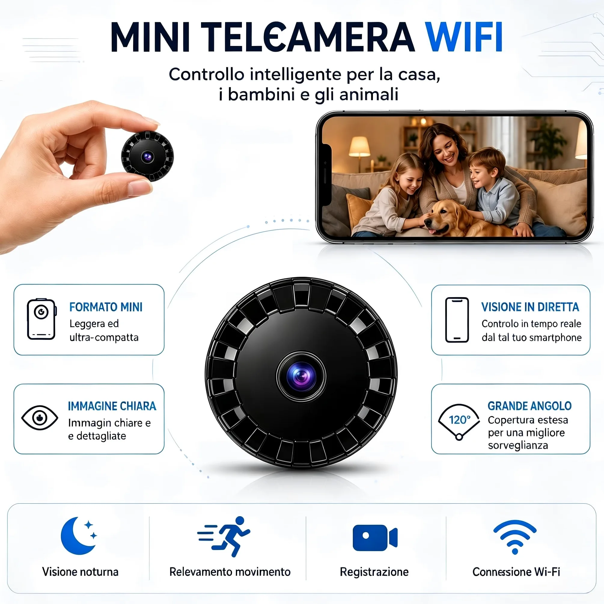 2026 Mini Telecamera Spia WiFi Interno/Esterno, 1080P Videocamera Sorveglianza, Visione Notturna, Rilevamento di Movimento, Controllo Remoto Con App per Casa/Bambini L/X 2