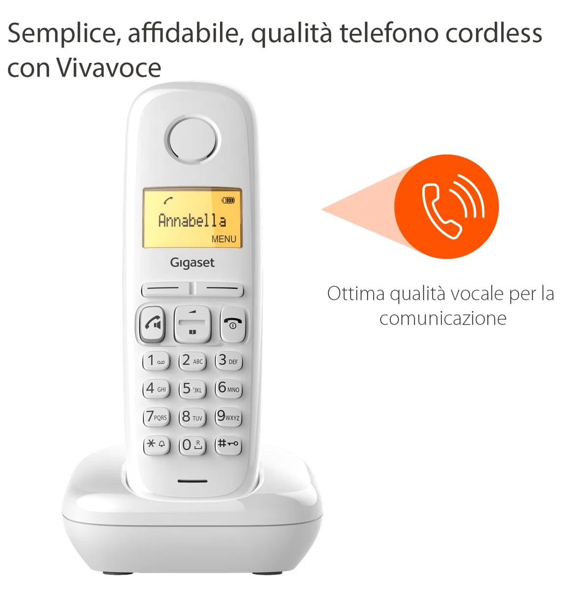 Gigaset A270 - Telefono Cordless con Vivavoce - Display Grafico Illuminato - Lunga durata delle batterie, Bianco [Versione Italiana]