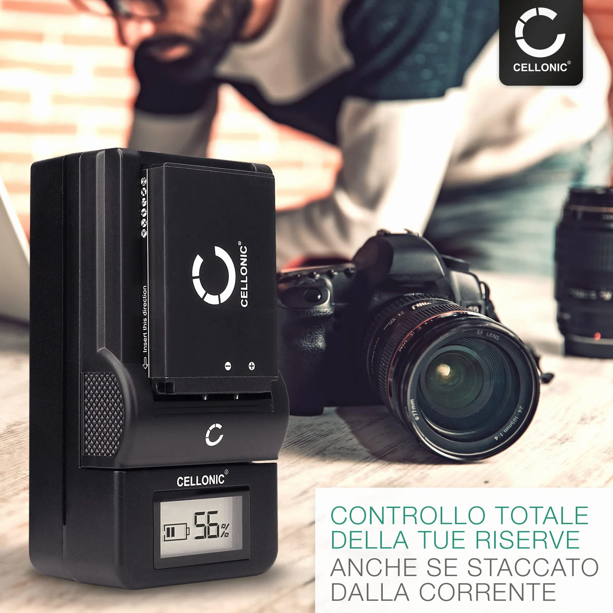 CELLONIC Caricabatteria DE-A84A compatibile con Caricatore DMW-BMB9 con display per fotocamera, camcorder, macchina fotografica
