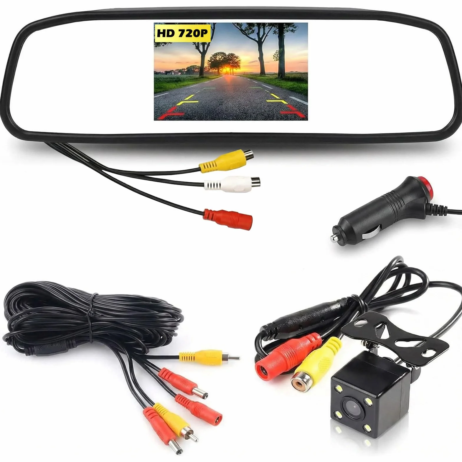Set di telecamera per retromarcia Wried, monitor 4,3 pollici TFT LCD per specchietto retrovisore auto, 4 LED impermeabili, visione notturna, telecamera di backup per retromarcia