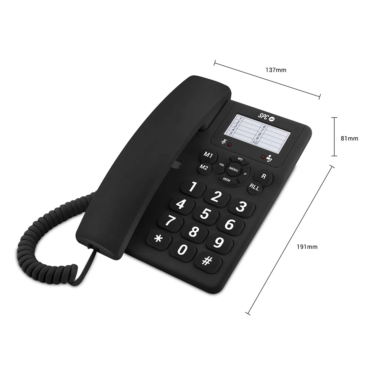 SPC Original - Telefono fisso da tavolo o da parete, con tasti grandi e di facile utilizzo, 3 memorie dirette, volume suoneria extra forte, funzione di ricomposizione - Nero