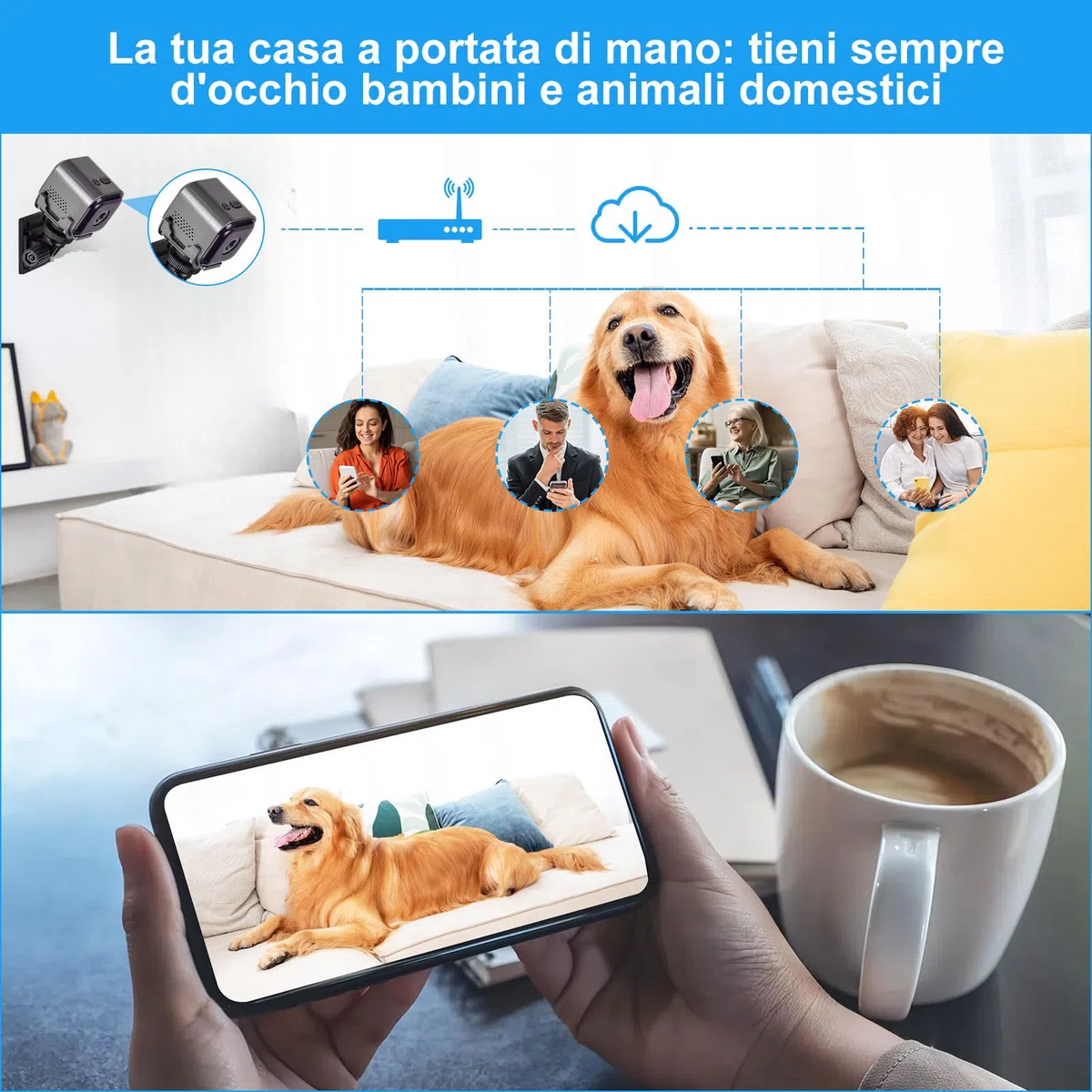 Telecamera Spia WiFi Interno, Mini Videocamera Sorveglianza 1080P con Visione Notturna, Telecamera Nascosta,Rilevamento di Movimento e Controllo Remoto via App