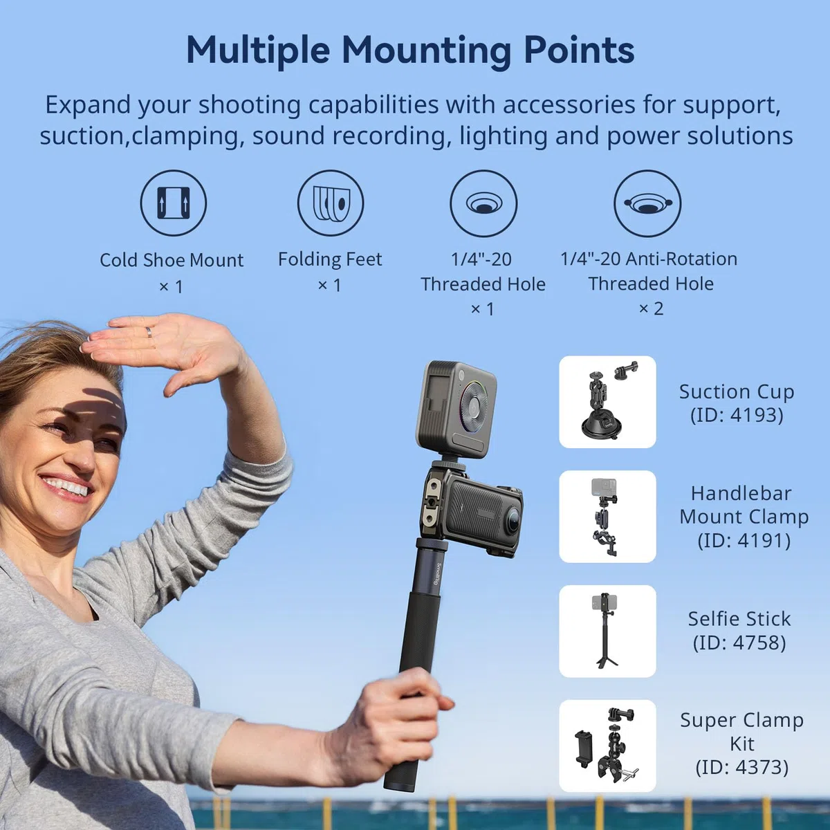 SMALLRIG Cage per Insta360 X4, Custodia Protettiva in Alluminio per Insta360 X4 con Copriobiettivo in Silicone, Slitta Fredda Incorporata e Foro Filettato Antideflessione da 1/4"-20-4278