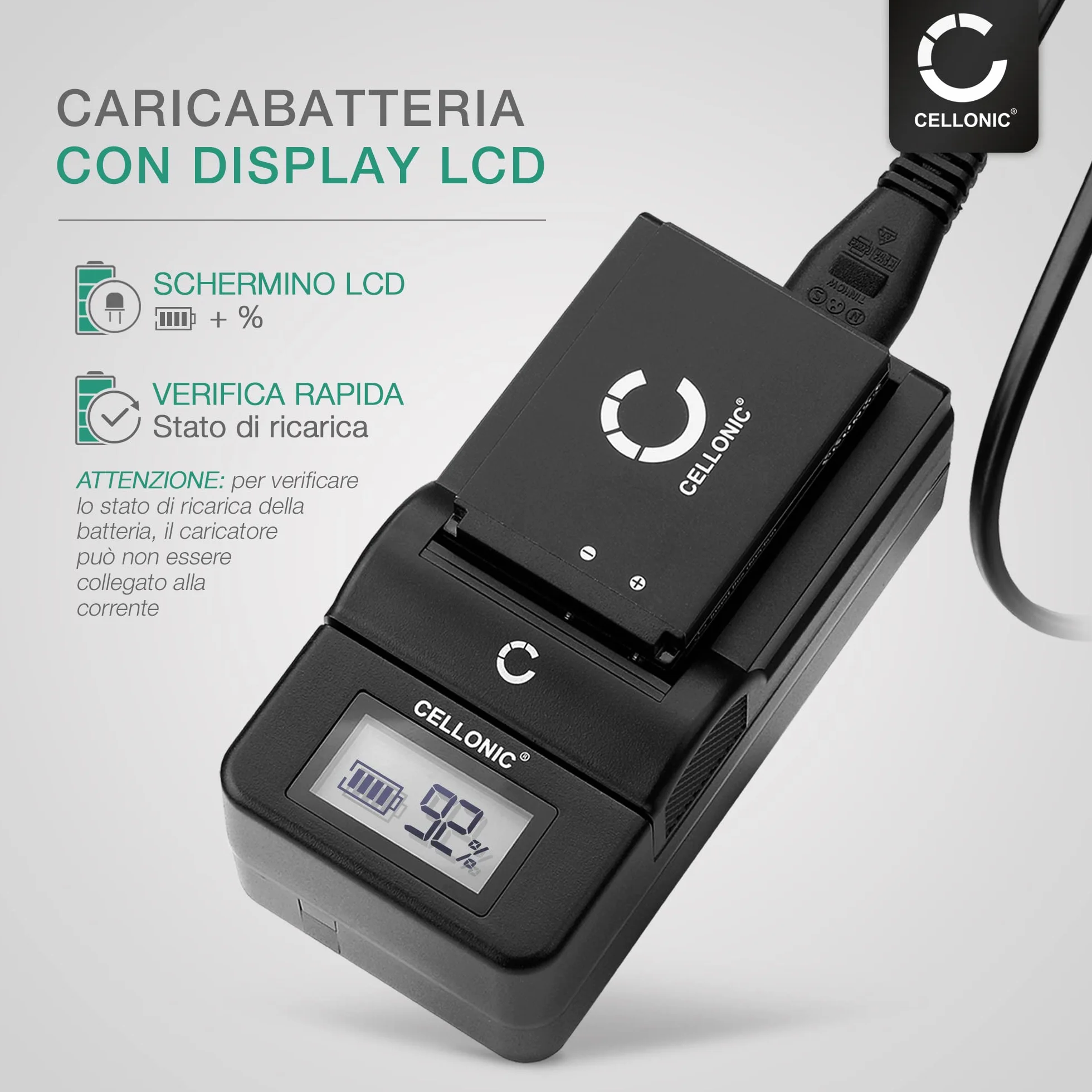 CELLONIC Caricabatteria DE-A84A compatibile con Caricatore DMW-BMB9 con display per fotocamera, camcorder, macchina fotografica