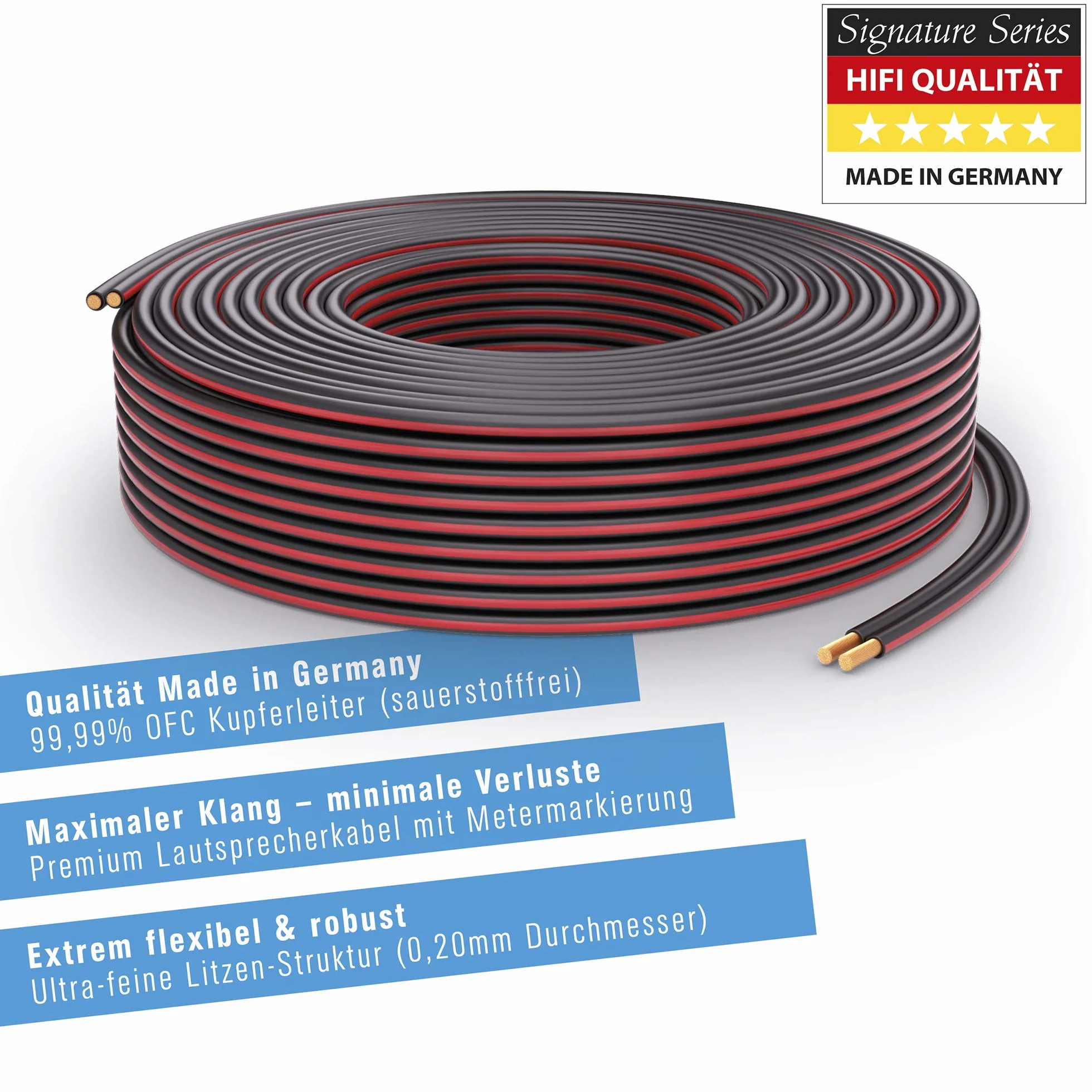 PureLink Cavo per altoparlanti cavo per altoparlanti OFC 2x4,00mm² 0,20mm, 20,0m, cavo in rame puro per cabinet di altoparlanti hi-fi subwoofer, cavo audio con etichettatura di polarità, nero
