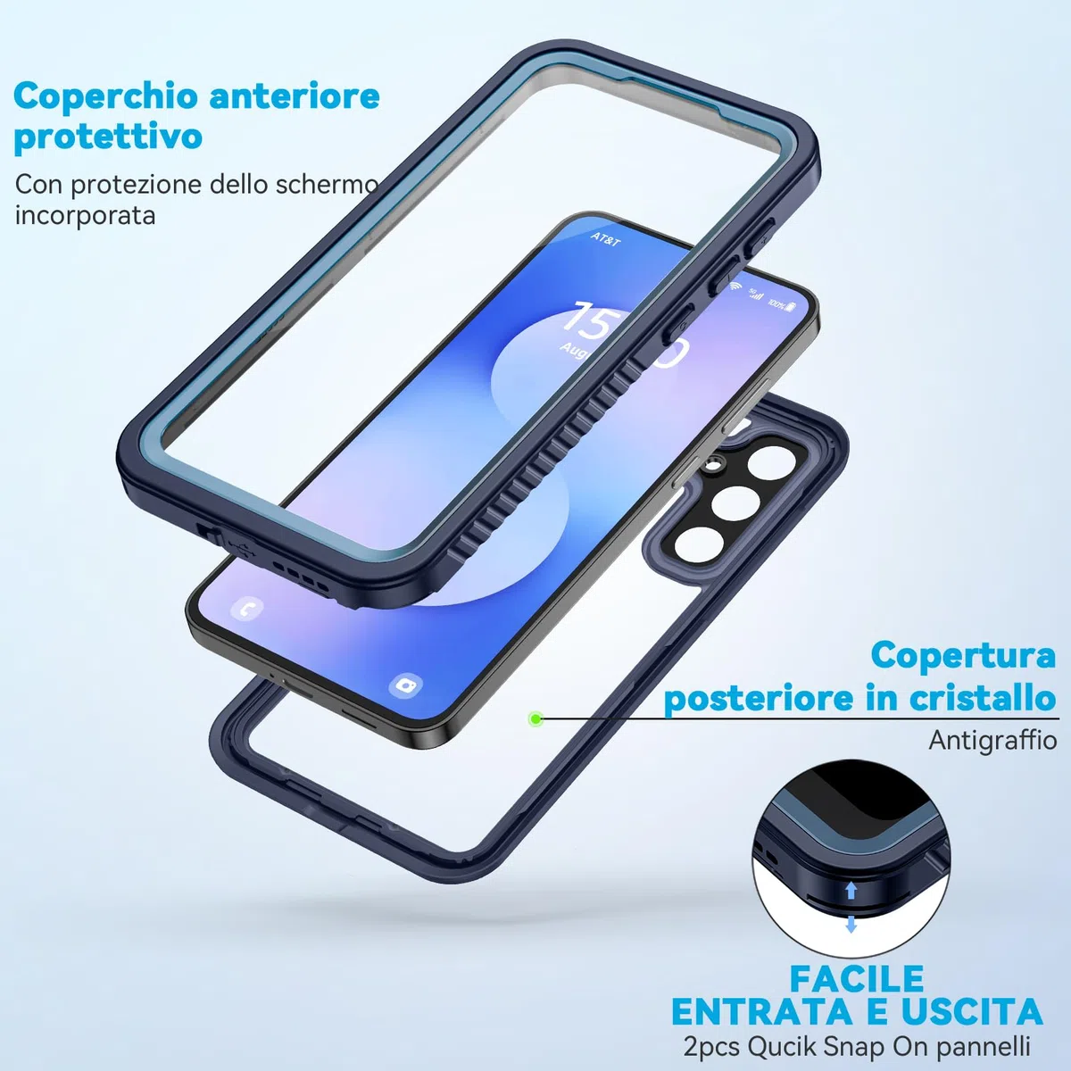 Lanhiem Cover Per Samsung S25 FE 5G Impermeabile,IP68 Waterproof e 360 Gradi Protezione,Compatibile con MagSafe,Custodia Subacquea Antiurto Rugged per S25 FE,Blu