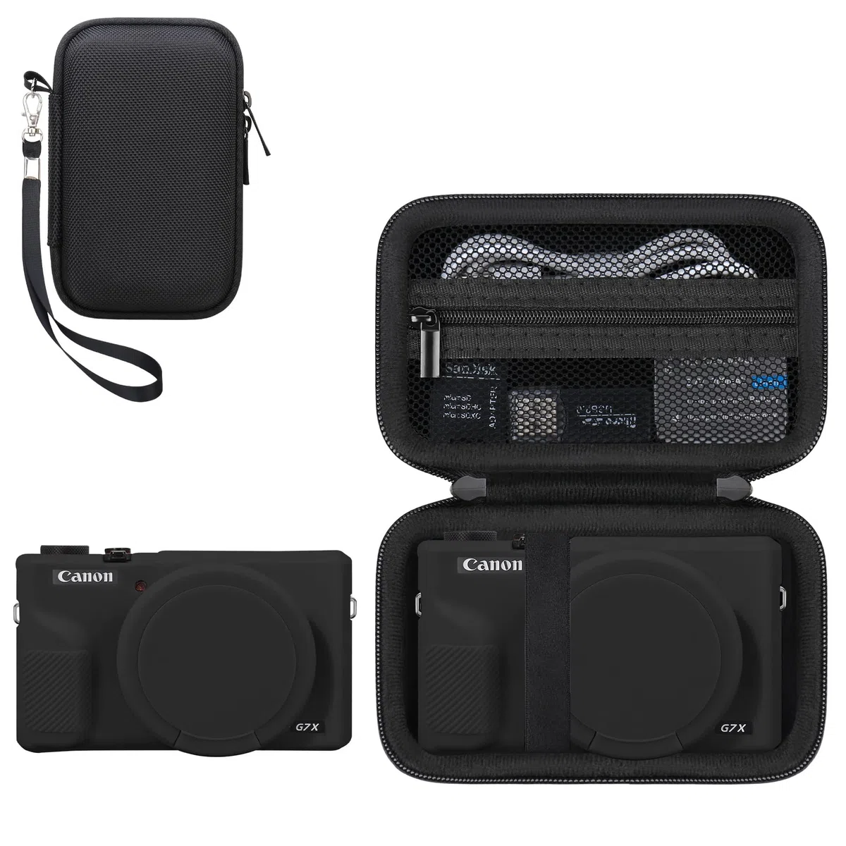 RAIALL Custodia per fotocamera digitale Canon PowerShot G7X Mark III, 1* custodia rigida da trasporto + 1* custodia protettiva morbida in silicone, Nero+Nero