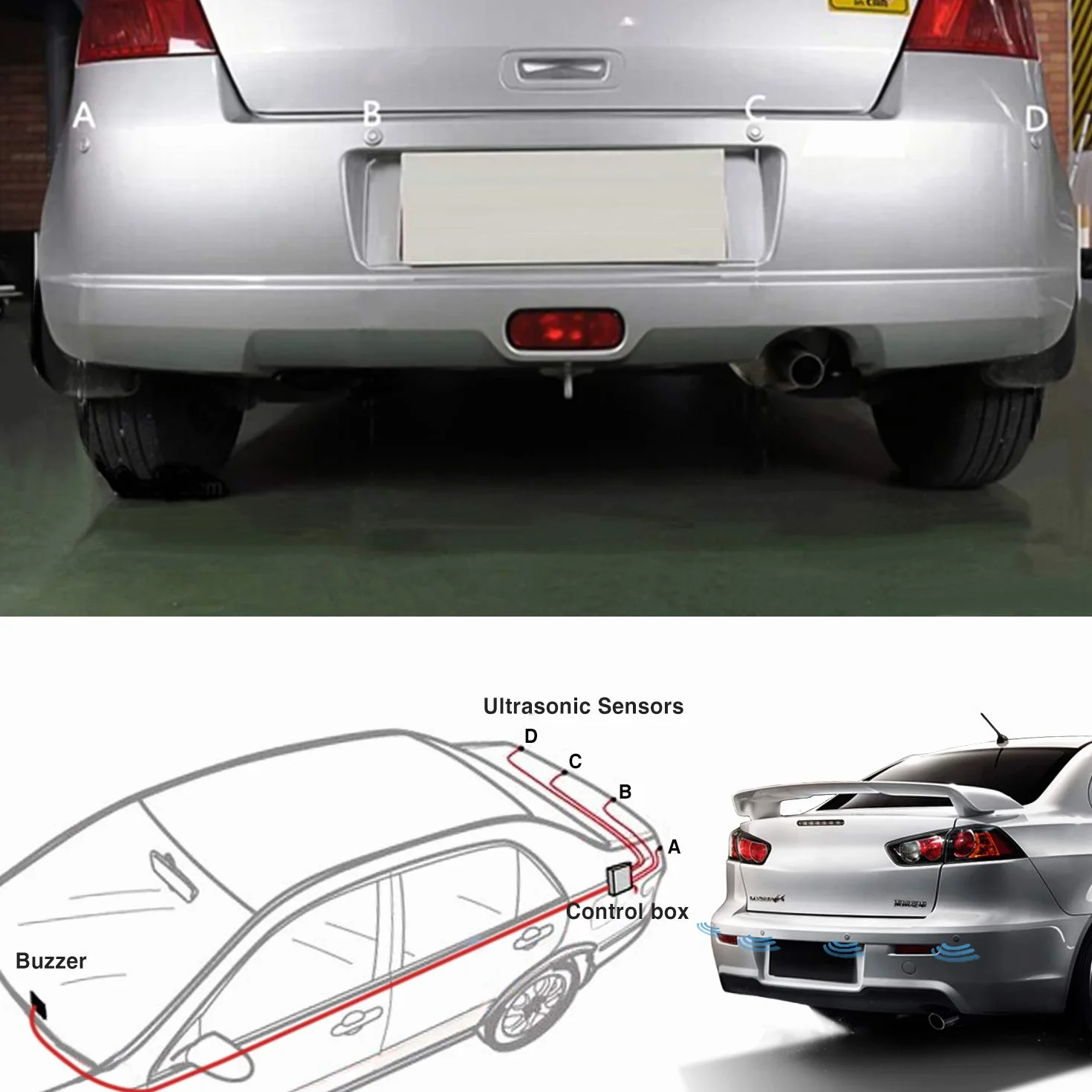 Aolead Sensori Parcheggio Auto Kit 4 Sensori Radar (Nero)