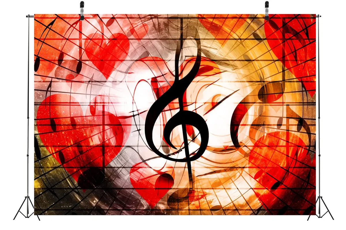 BELECO musicale Note musicali Simbolo Cuore rosso Amore sfondo Palcoscenico Decorazioni per feste a tema Banner Photo Booth