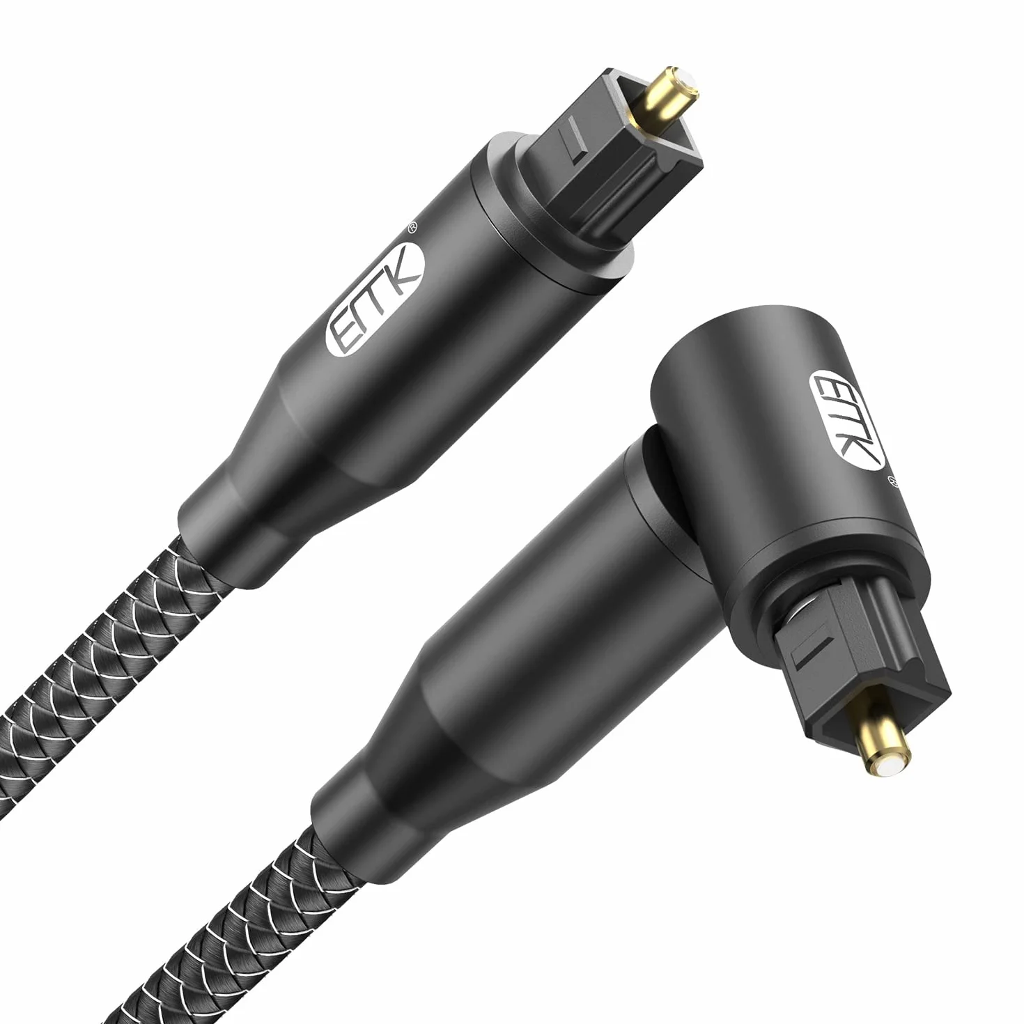 EMK Cavo Audio Ottico digitale angolo retto Cavo Toslink (Giunto placcato oro, 90 gradi fibra ottica, ottica a TOSLINK, 360 gradi girevole) cavi ottico per DVD, altoparlante, soundbar, TV (5 m)