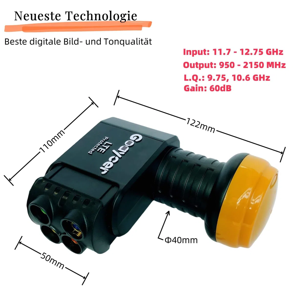 LNB 4 Uscite Digitale HD 4K, Con Filtro LTE, Spina Dorata, Protezione dalle intemperie, 3D, Qualità premium