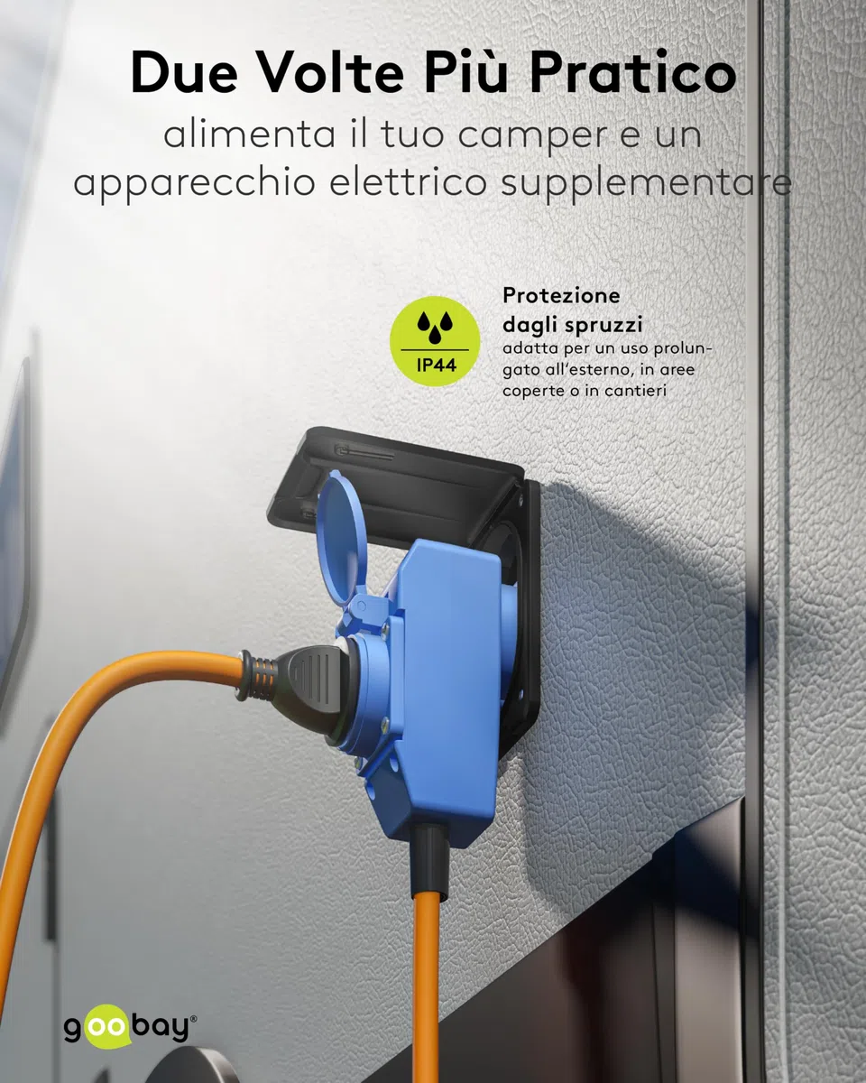 goobay Cavo adattatore CEE per caravan, 1,5 m, spina CEE a 90° presa CEE e presa di contatto di protezione con tappi di chiusura, cavo da campeggio, camper e caravan, 76232