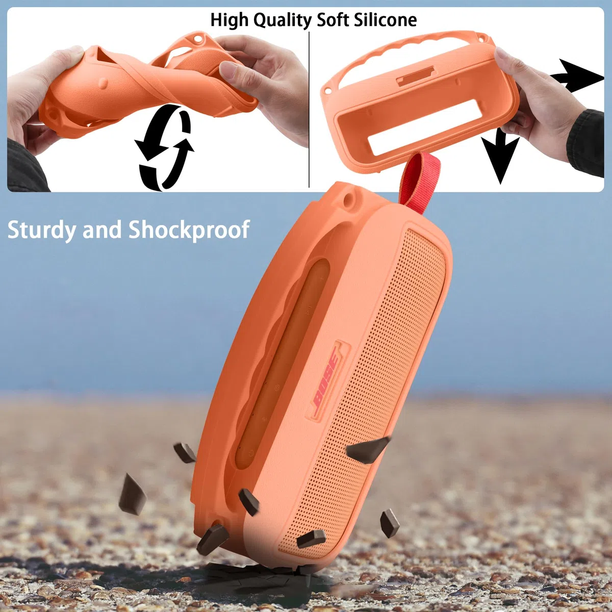 co2CREA Custodia Protettiva in Silicone Compatibile per altoparlante portatile Bluetooth Bose SoundLink Flex 2nd Gen (silicone + gancio moschettone + tracolla (altoparlante non incluso)