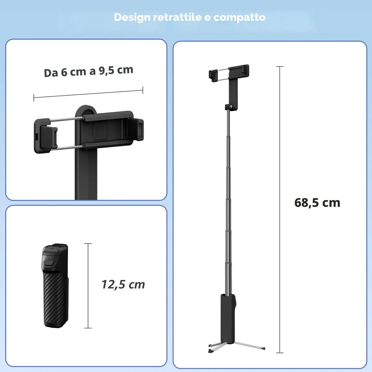 yAyusi Estensibile Mini Selfie Stick Treppiede con Telecomando, Treppiede Portatile Tascabile per iPhone, Piccolo Compatto Telefono Selfie Stick per Vlog/Registrazione Video/Streaming Live (Nero)