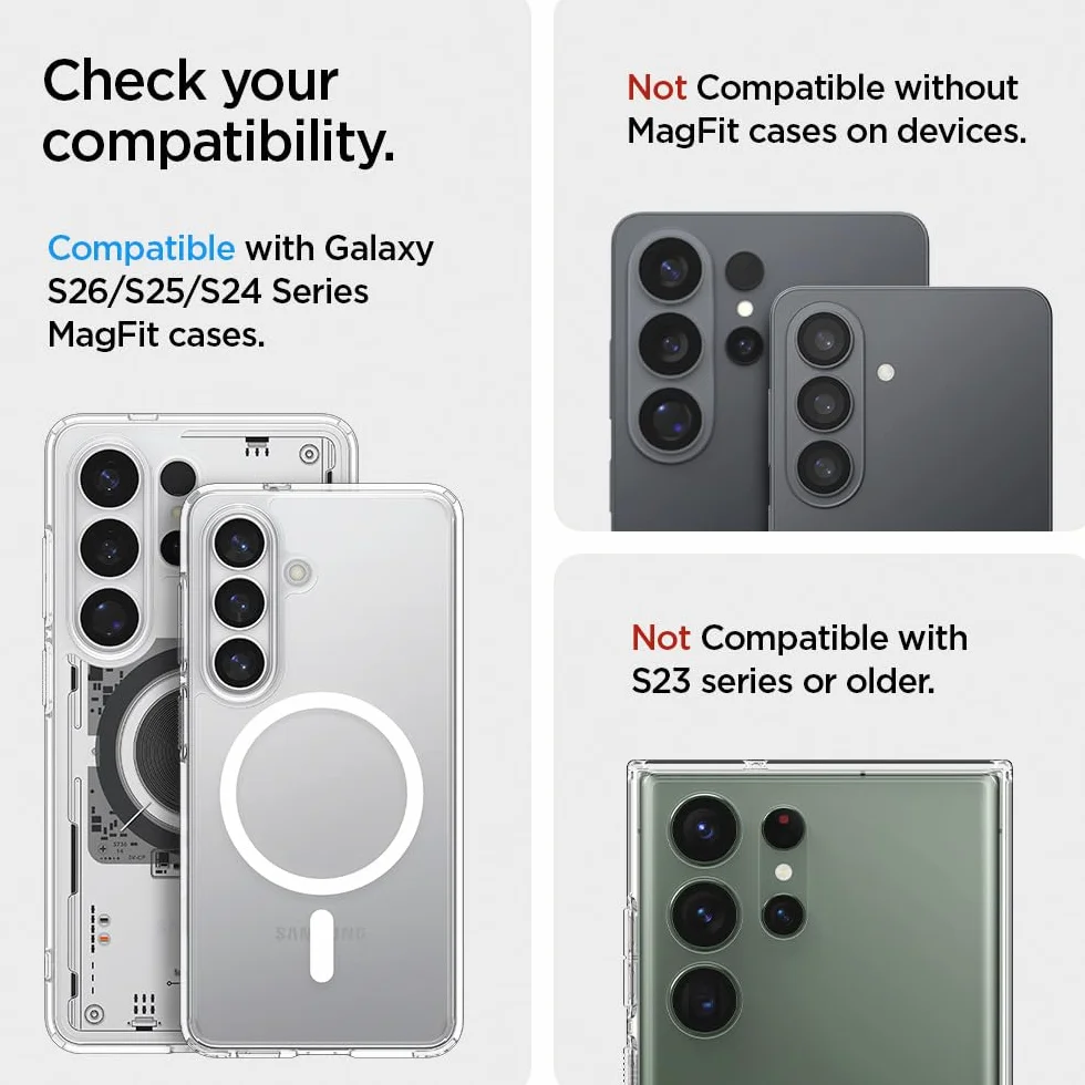 Spigen Ultra Hybrid MagFit+ Portafoglio Magnetico Compatibile con Samsung Galaxy S26 & S25 Serie, S25 Edge e Z Fold 7 - Trasparente