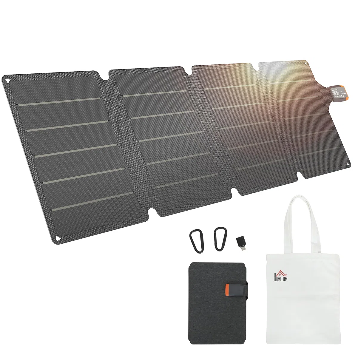 HOMCOM Caricabatteria Solare 36W, Caricatore Solare Pieghevole con Attacco Tipo-C e Adattatore da USB-A per Smartphone e Tablet, Impermeabile IP67 in ETFE, per Campeggio e Uso Esterno, Grigio