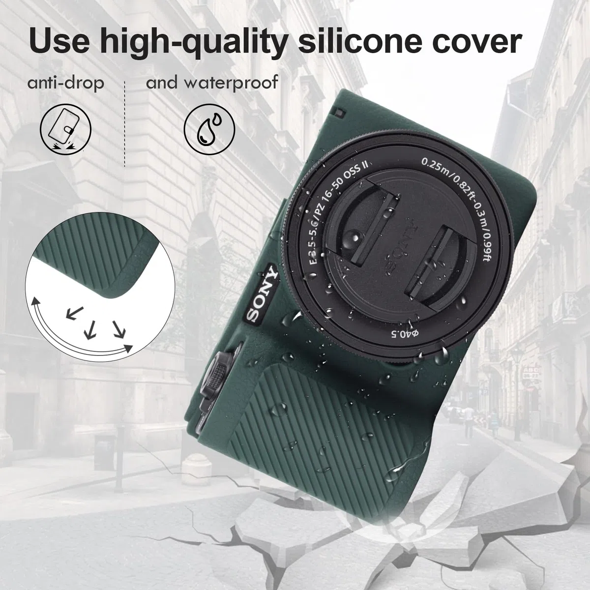 Rieibi Custodia protettiva in silicone per fotocamera Sony Alpha ZV-E10 II con 2 pellicole protettive per lo schermo, custodia leggera ZV-E10II per fotocamera Sony ZV-E10 II