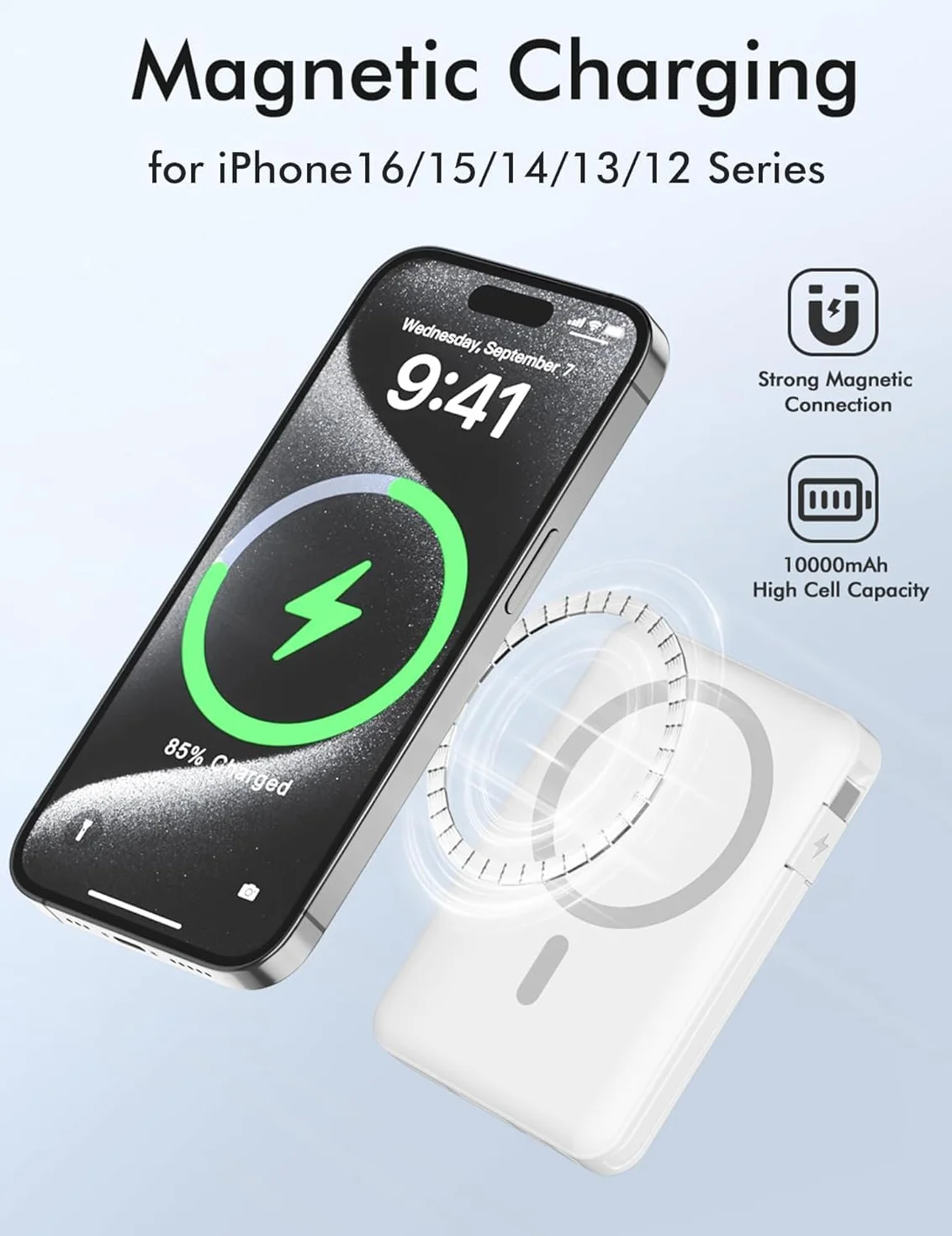 Power Bank 10000mAh, Magnetico Wireless Batteria Esterna Caricatore, 20W Carica Rapida PD3.0 USB-C Input & Output, Portatile Powerbank Battery Pack Caricabatterie per iPhone 17 16 15 14 13 12, Samsung