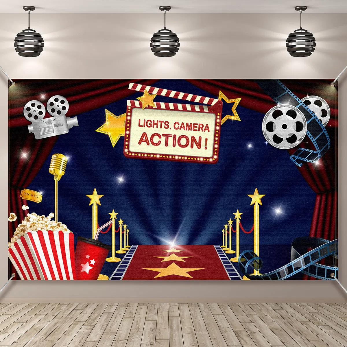Decorazioni per feste a tema film Hollywood, grande sfondo in tessuto Hollywood per serate cinematografiche, feste di compleanno, eventi, premi, cerimonie fotografiche, sfondo fotografico, 180 x 100
