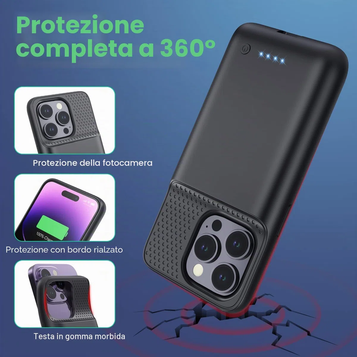 Feob Custodia per batteria per iPhone 14 Pro, con batteria supplementare da 7200 mAh, con batteria ricaricabile rimovibile, per iPhone 14 Pro [6,1 pollici)