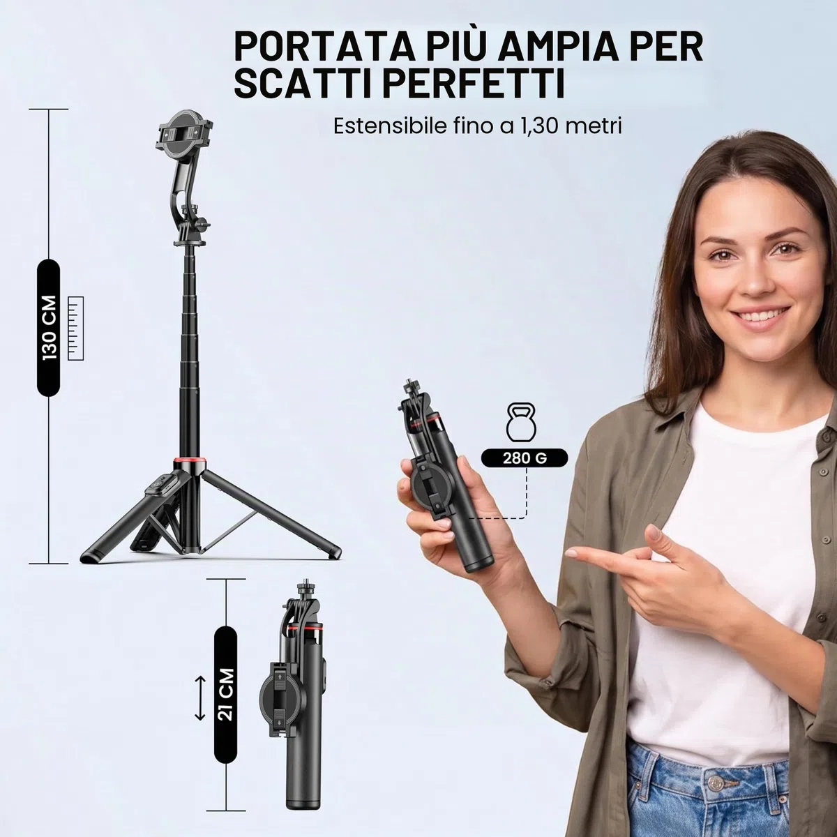 AMAYO - Bastone Selfie 2 in 1 per MagSafe iPhone – Doppio supporto (magnetico e clip) con telecomando Bluetooth, treppiede estensibile per viaggi, vlog, selfie e foto (Nero)