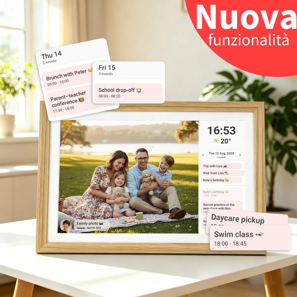Veidoo Frameo 10 1 Pollici 32GB WiFi Cornice Foto Digitale 1280x800 IPS Touchscreen Rotazione Auto Condividi Foto Video tramite App Sincronizza Calendario Famiglia