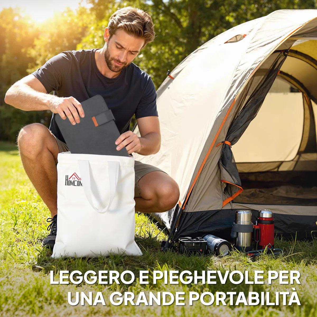 HOMCOM Caricabatteria Solare 36W, Caricatore Solare Pieghevole con Attacco Tipo-C e Adattatore da USB-A per Smartphone e Tablet, Impermeabile IP67 in ETFE, per Campeggio e Uso Esterno, Grigio