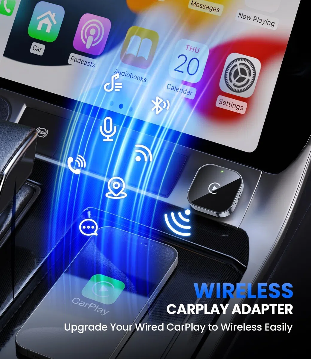 MZU CarPlay Adattatore Wireless per iPhone – Upgrade a CarPlay, Plug & Play, USB/Type-C, Mini & Stabile Wireless Car Play Adapter Compatibile con Apple iOS 10+ & Wired CarPlay Auto dal 2016