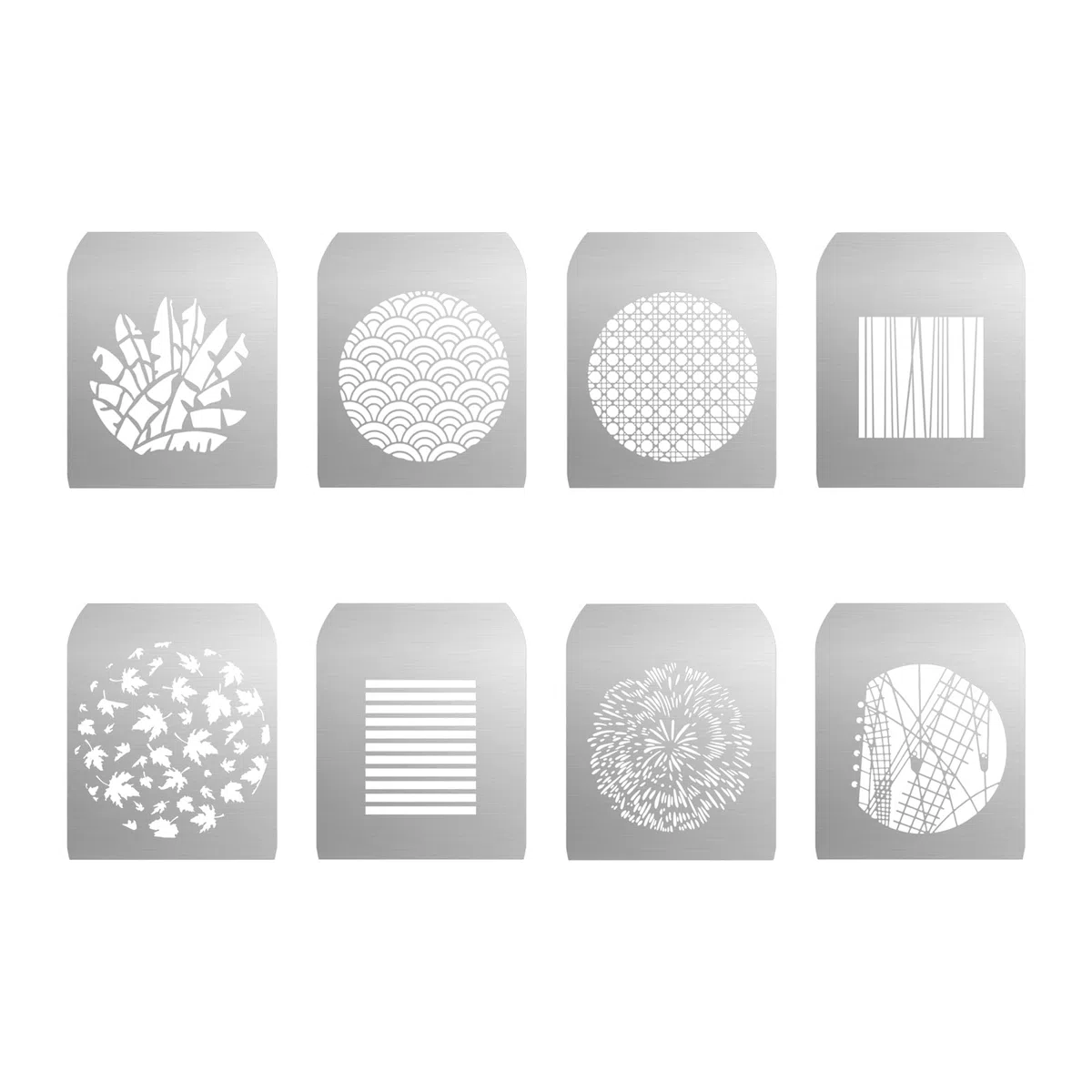 Gobo Set per Soonpho Lega di Alluminio Ottico Snoot Conico, 8 x Gobos Schede Grafica Piastre Metalliche con Pattern Cavi per Arte Speciali, Accessori Fotografici per Proiettore Gobo Bowens (Group H)