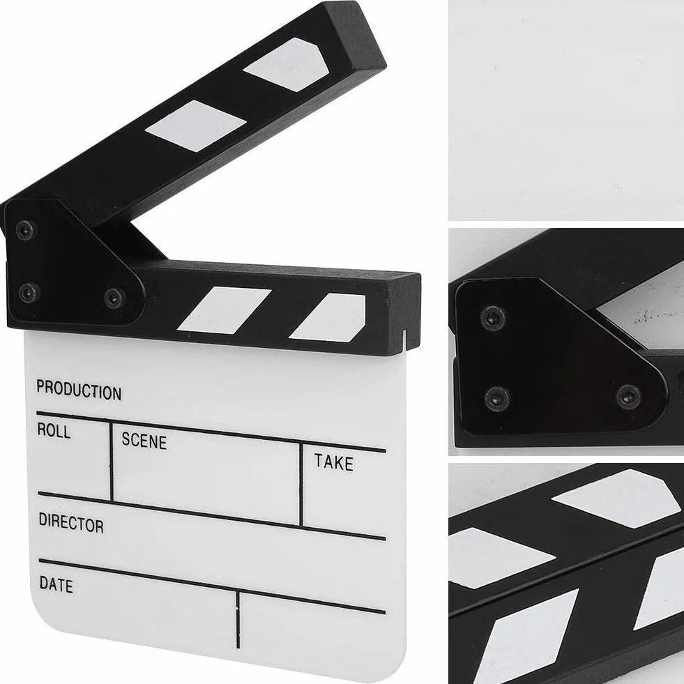 Clap Board, Metal Mini Acrilico Regista Scene Ciak TV Film Action Board Film Cut Prop con penna(Bianco nero)