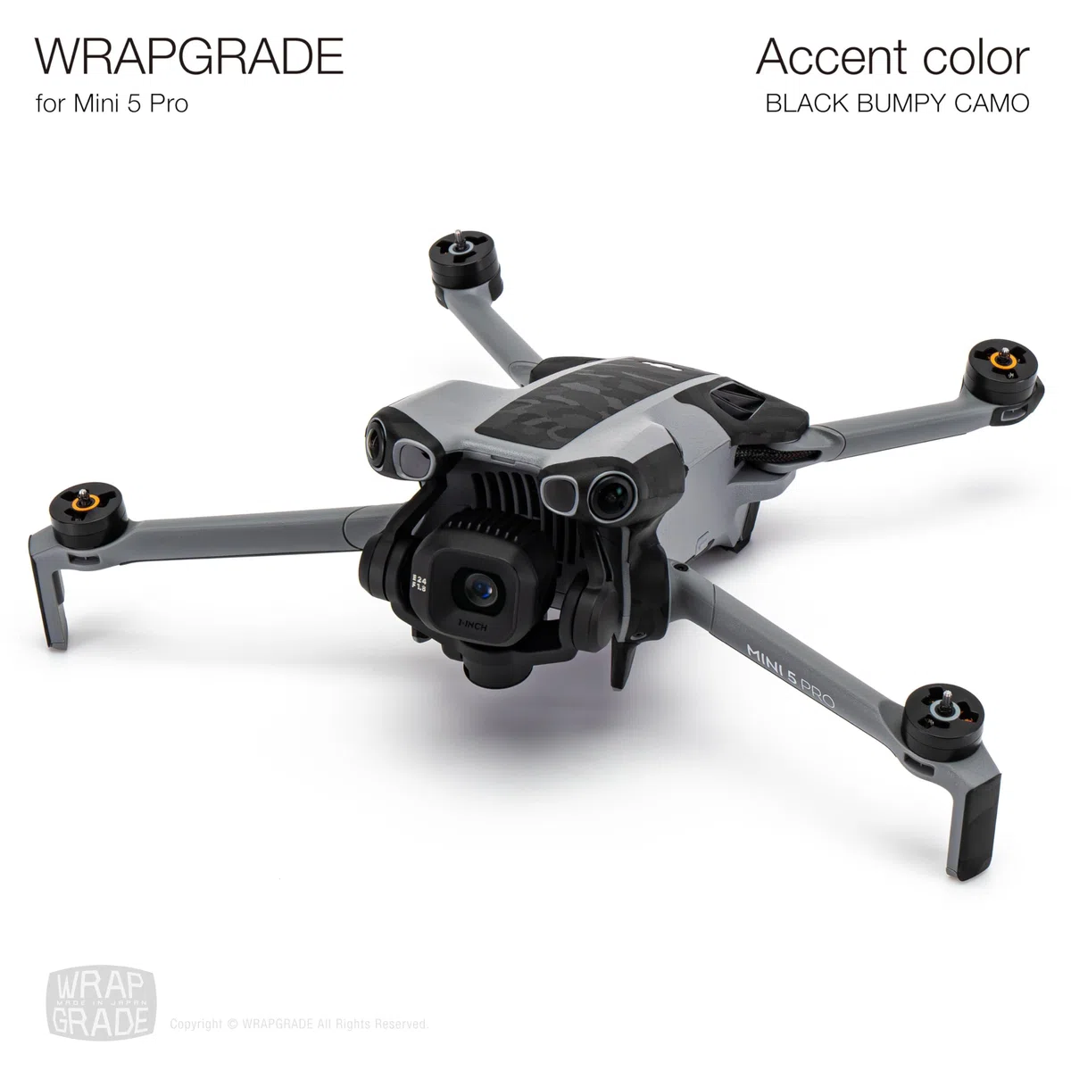 WRAPGRADE adesivi compatibili con DJI Mini 5 Pro Accent Color (Black Bumpy Camo)